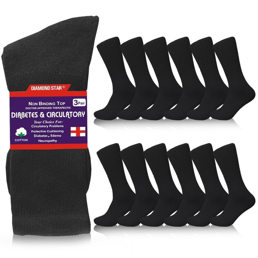 Diabetic Socks, Non-Binding Circulatory Cushion Cotton Crew Diabetic Socks Black